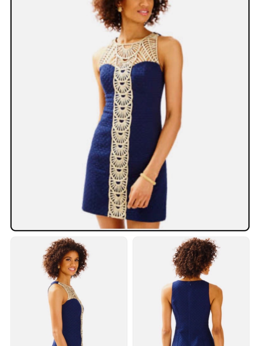 Lilly Pulitzer Navy Shift Dress with Gold Crochet Panel
